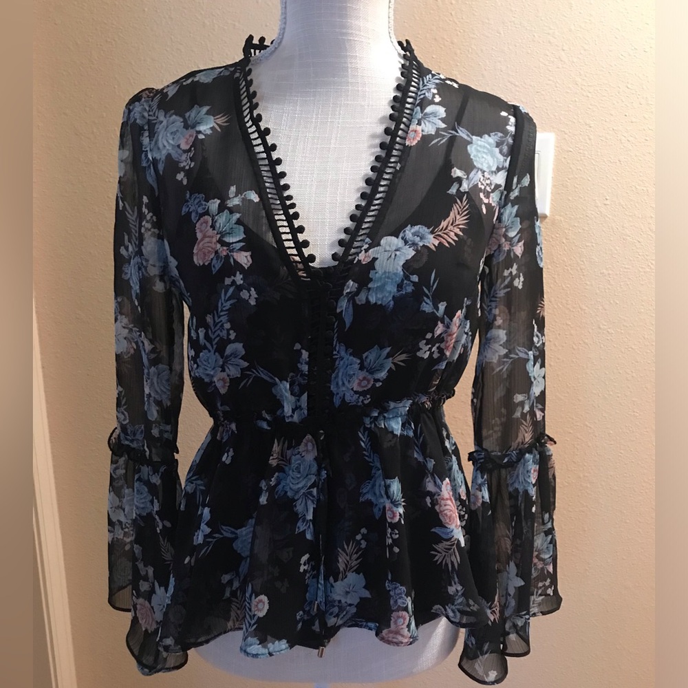 Floral sheer bell sleeves